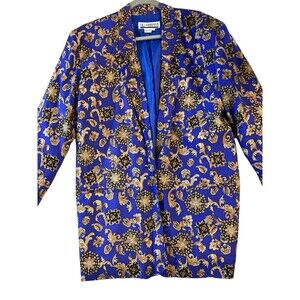 SK & Company Vintage Baroque Blazer Women’s Size 6 Blue Gold Shoulder‎ Pads